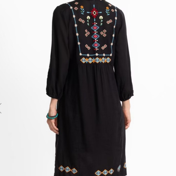 JOHNNY WAS BUTTON FRONT YOKE DRESS BLACK FLORAL EMBROIDERED SZ XS - Picture 4 of 11